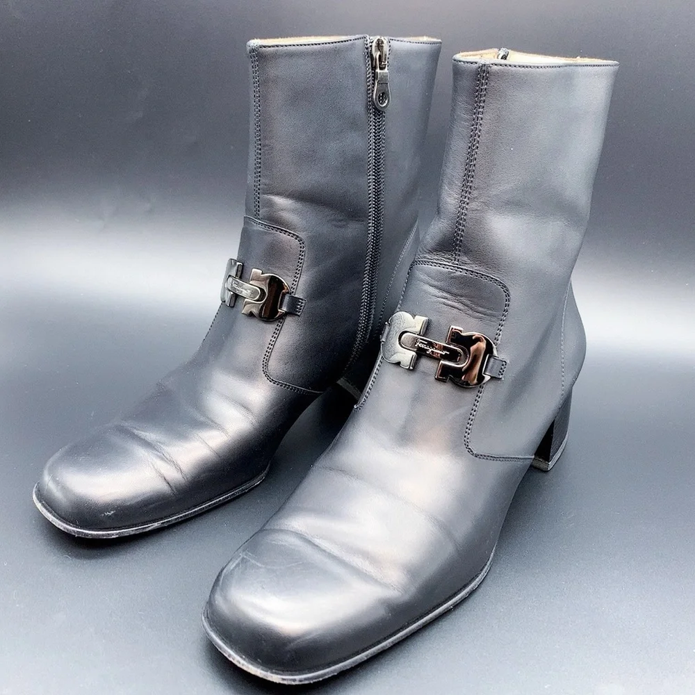 Salvatore Ferragamo Black Zippered Ankle Boots - Picture 2 of 16